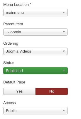 Joomla menu items ordering