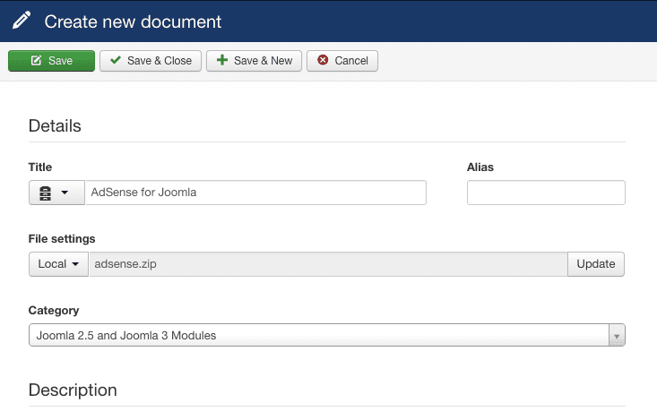 Joomla Extensions docman crée un document à partir d'un fichier
