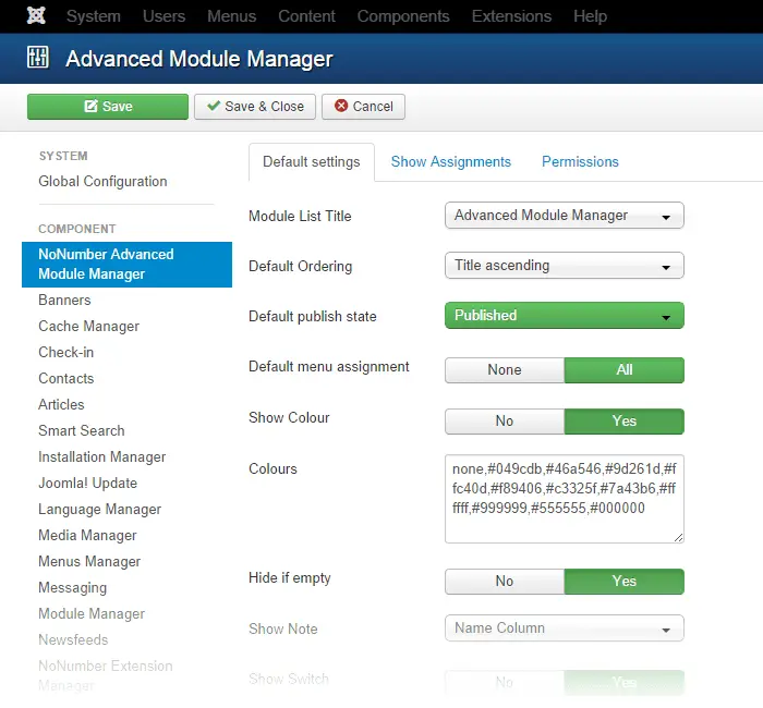 options avancées de gestionnaire de modules