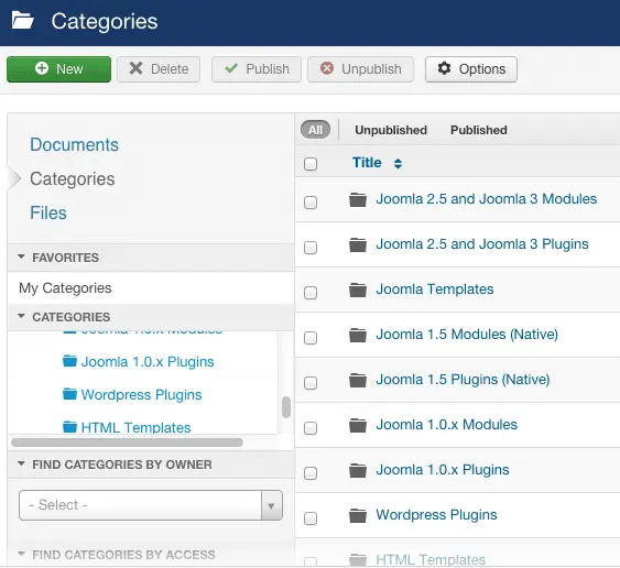 Joomla extensions - docman create download categories