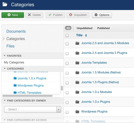 Extensões Joomla - docman criar categorias de download