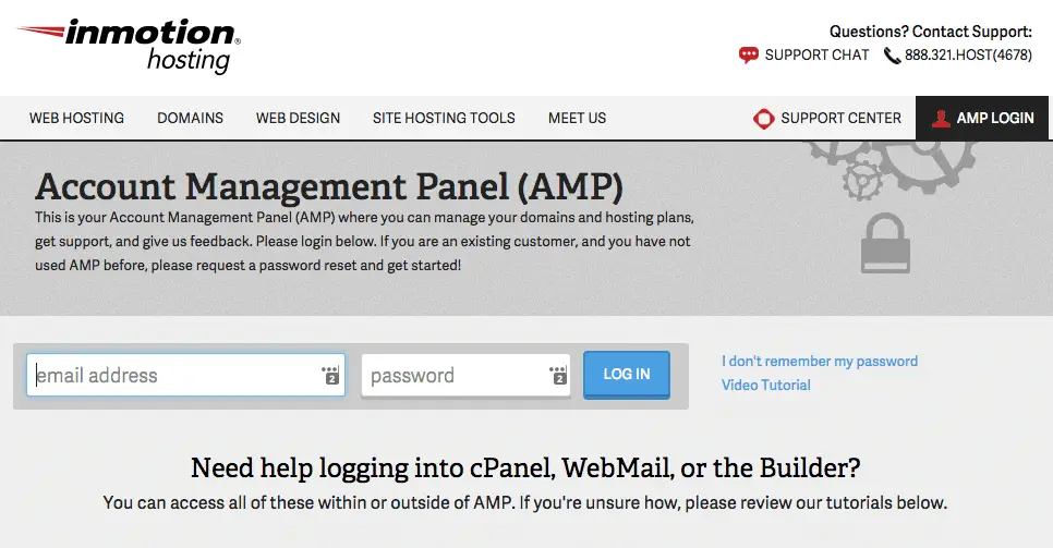 InMotion Hosting Account Management Panel login on VPS accounts