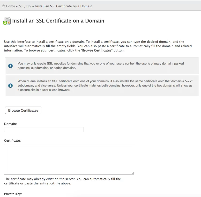 Installa il certificato SSL su InMotion WHM