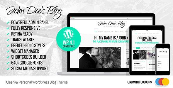 John Doe's Blog - Clean Personal Wordpress blog theme