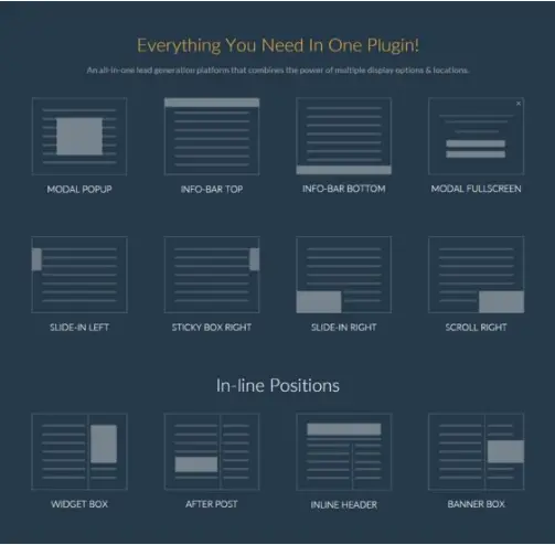 various WordPress popup types