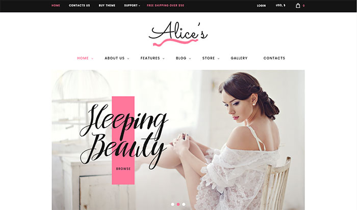 Tema WordPress do nicho da Alice's Lingerie Fashion Store