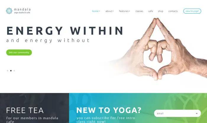 Mandala WordPress theme - estúdio de ioga e centro de bem-estar