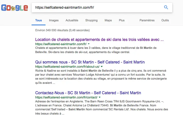 Google Ergebnisse Französisch