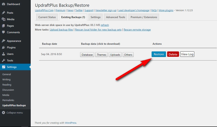 restore from backups