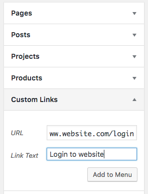 Link personalizado de login do WordPress no menu