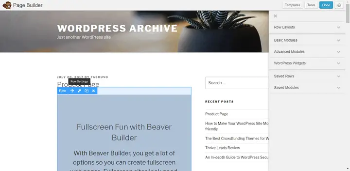 BeaverBuilder frontend viðmót
