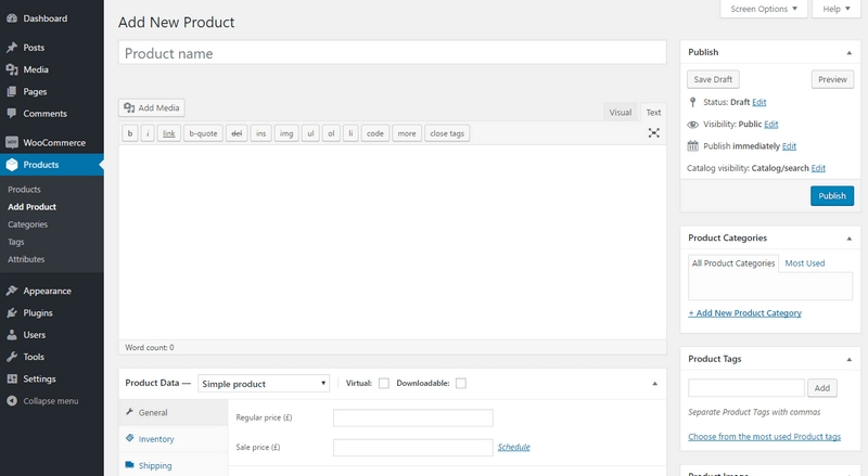 woocommerce oprette produkt