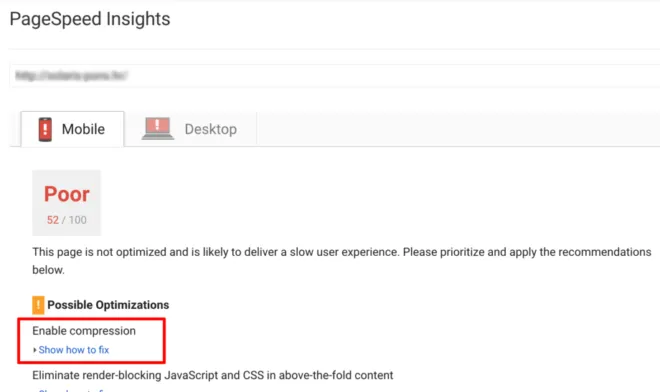 Page speed insights report suggesting compressing of files