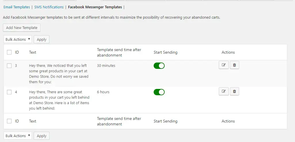 Facebook messenger-skabeloner