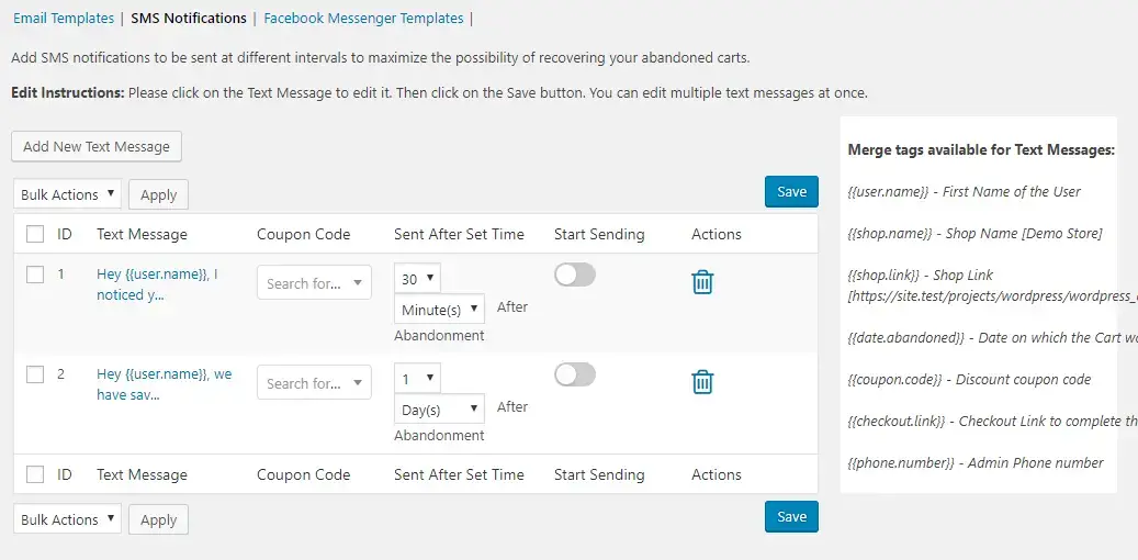 Indstillinger for SMS-beskeder