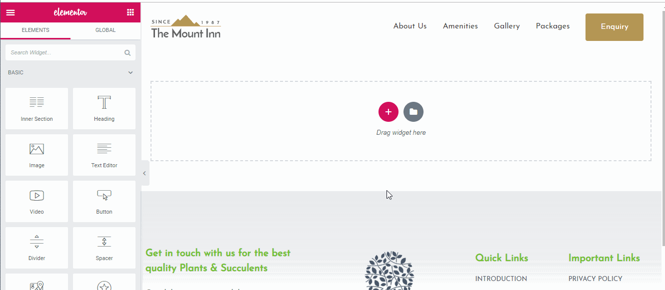 sections columns widgets hierarchy