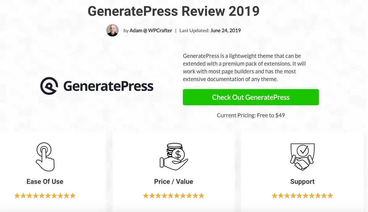 revue adam wp crafter generatepress