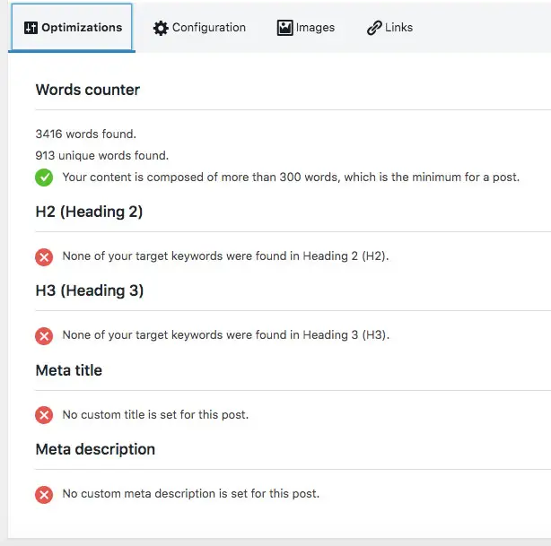 optimisations de l'analyse de contenu