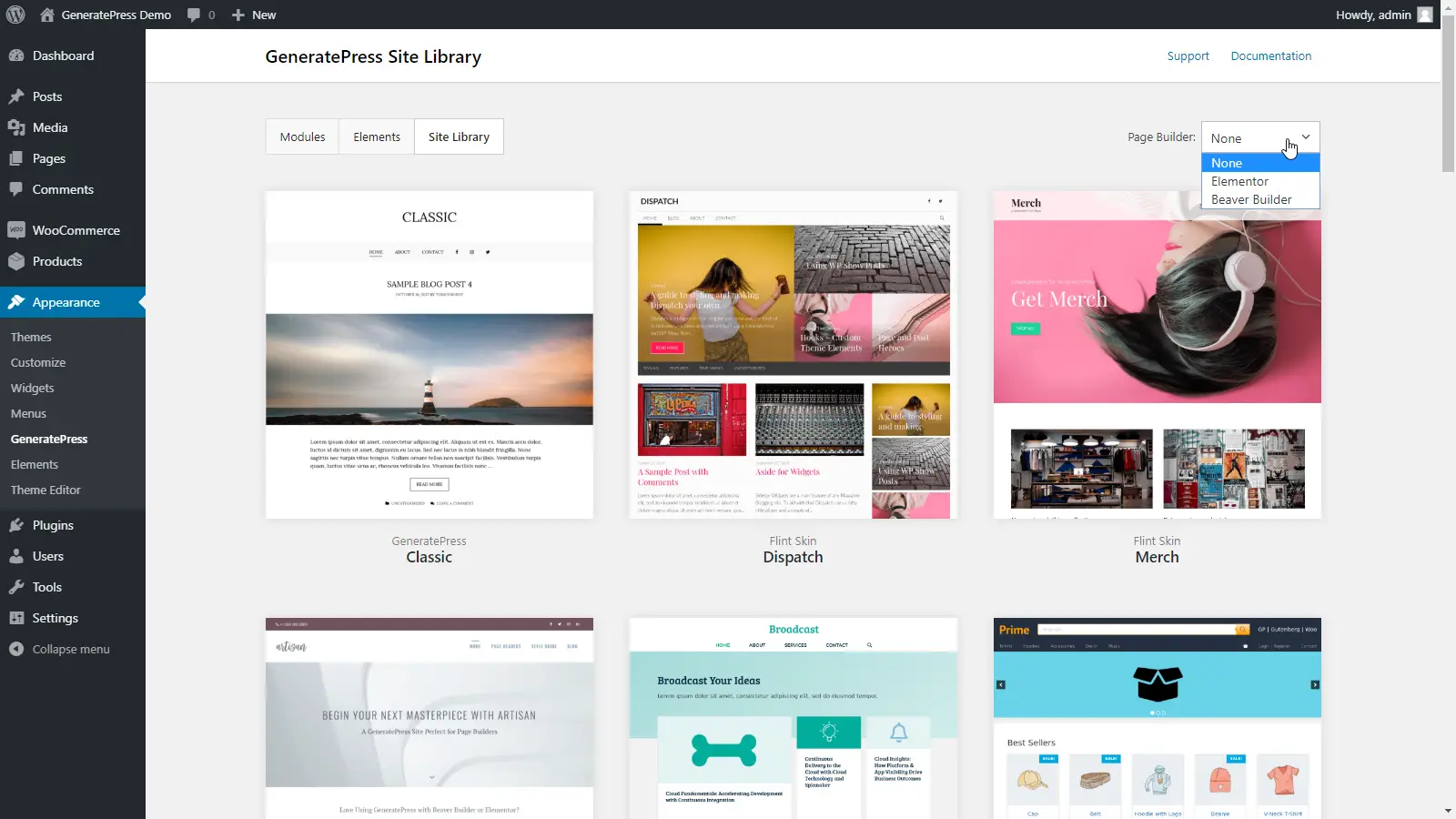 bibliothèque de sites generatepress