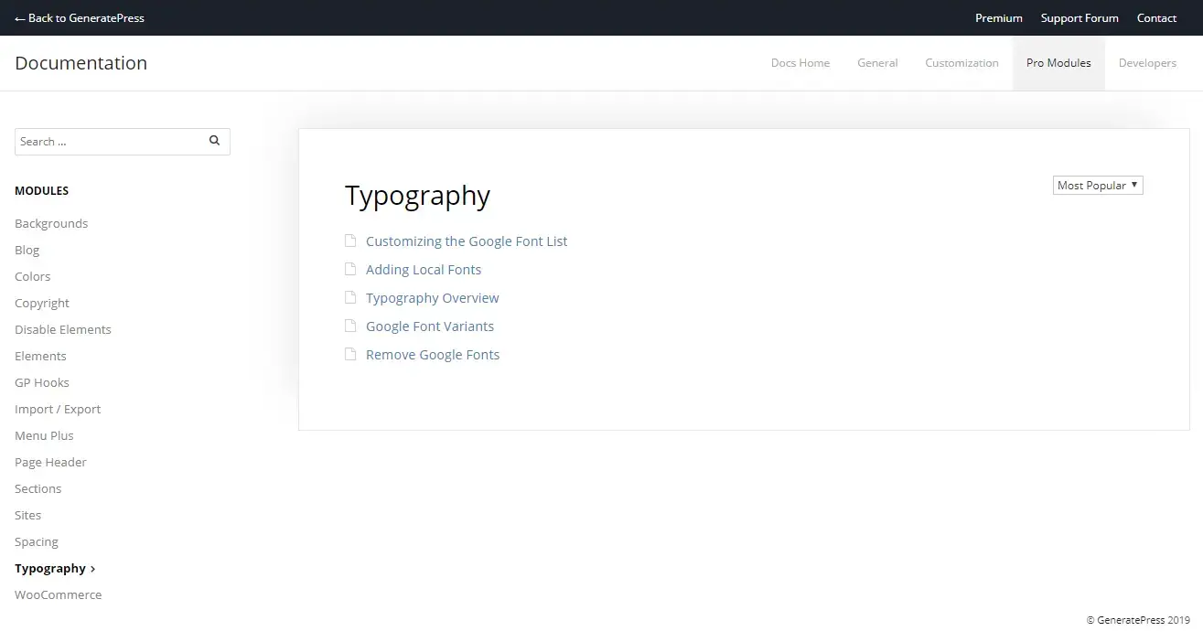 documentation typographique dans GeneratePress