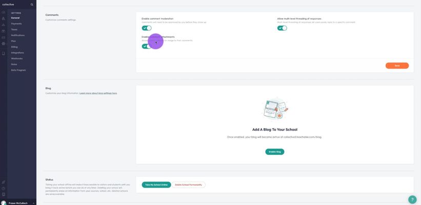 Configuration finale du cours de Teachable