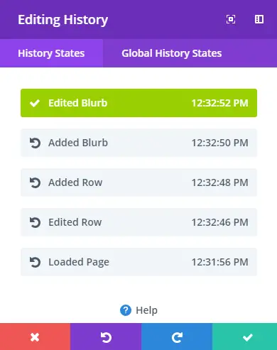 bouton de restauration de l'historique du générateur de page