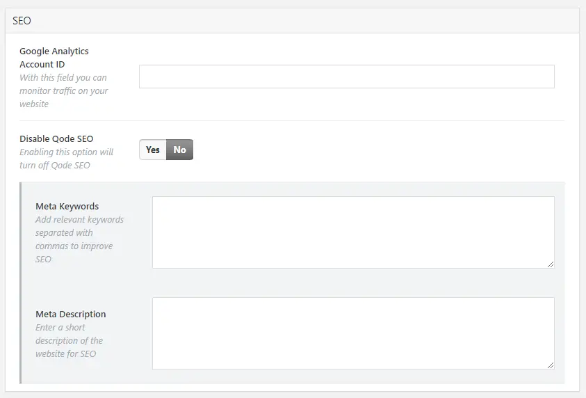 seo qode settings