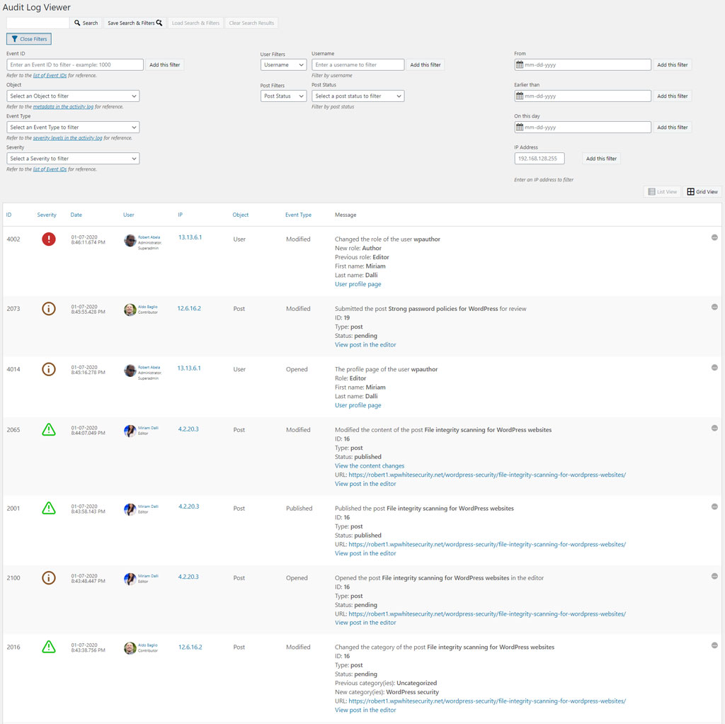 wordpress virkni annálar leita síur