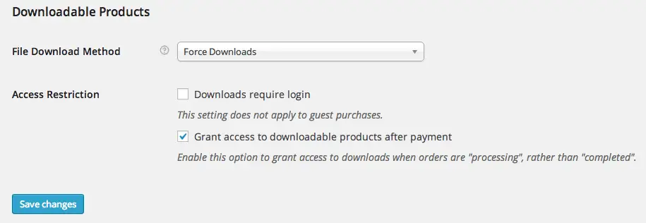 Opzioni del prodotto scaricabile da woocommerce