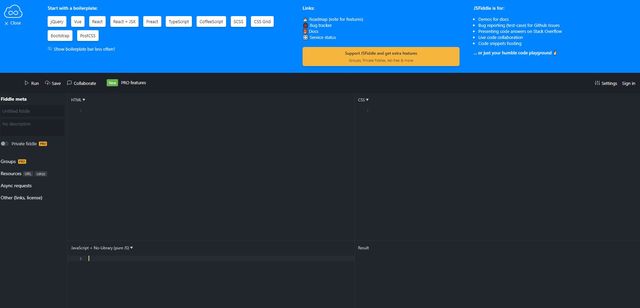 JSFiddle - javascript testing web design tool