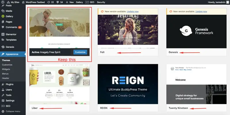 supprimer les thèmes wordpress inutilisés