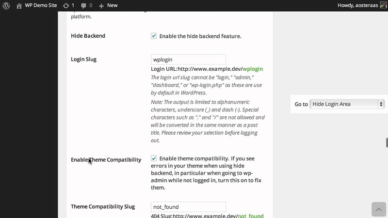 skjul backend login