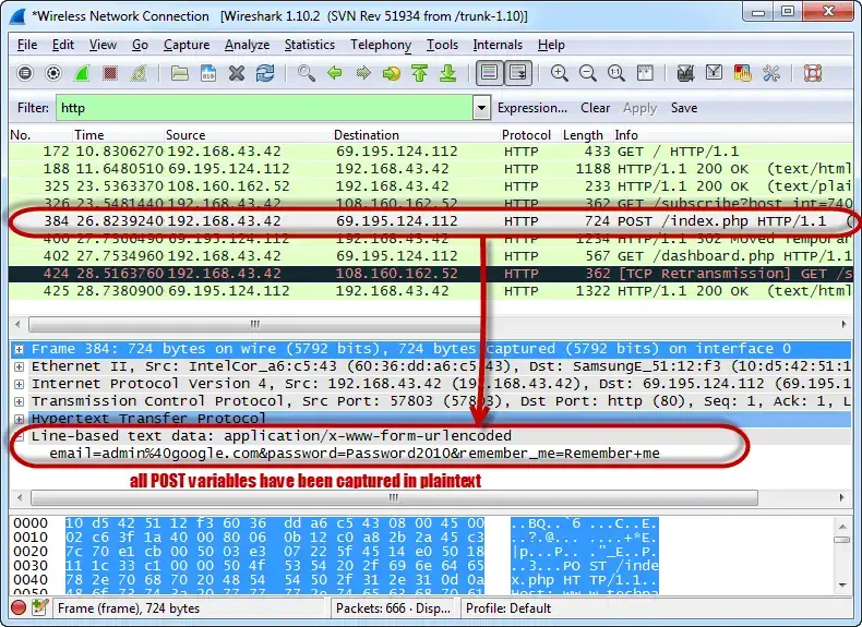 passord sniffing wireshark