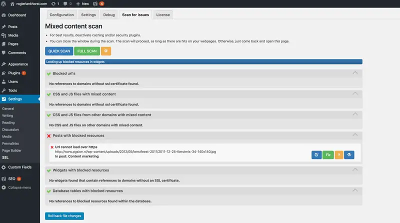 really simple ssl skanne etter problemer
