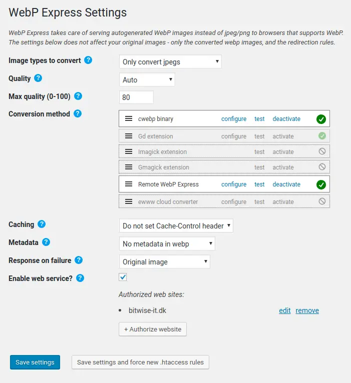 paramètres webp express