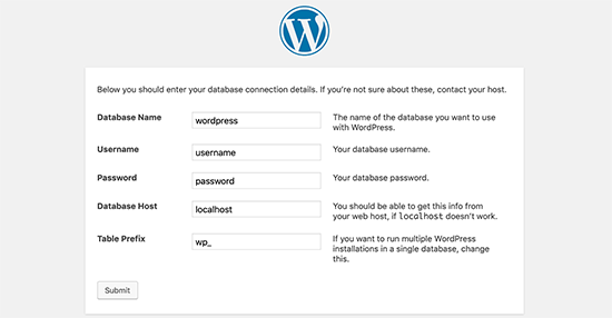 WordPress-tietokantatiedot