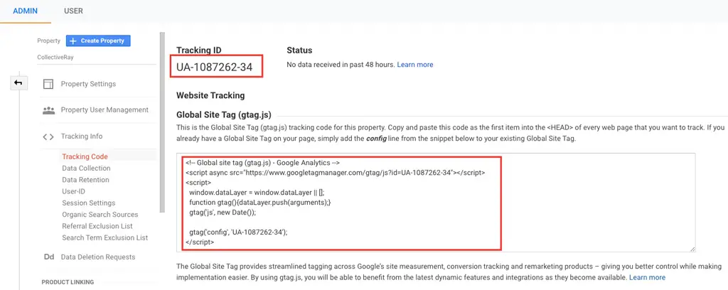 code d'identification de suivi google analytics