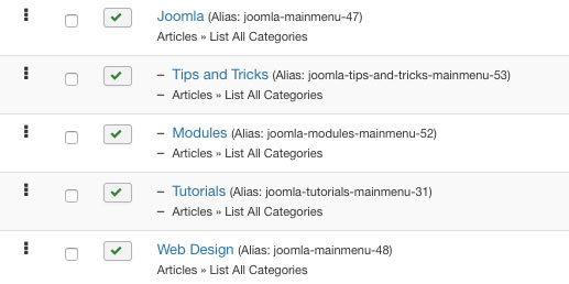 structure du menu joomla