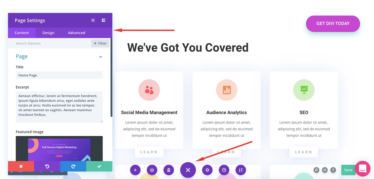 interface utilisateur de divi