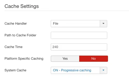 paramètres de cache joomla