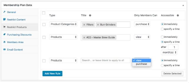 Konfiguration WooCommerce Memberships begrænsningsindstillinger