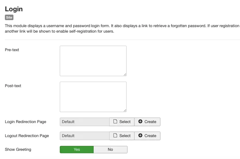joomla login configuration