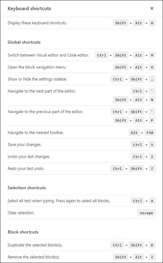 blok editor genvejstaster