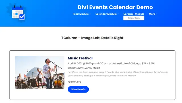 Calendrier des événements Divi