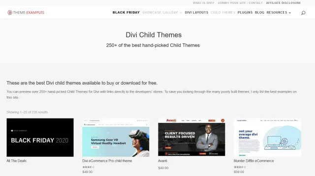 Exemples de thèmes Divi