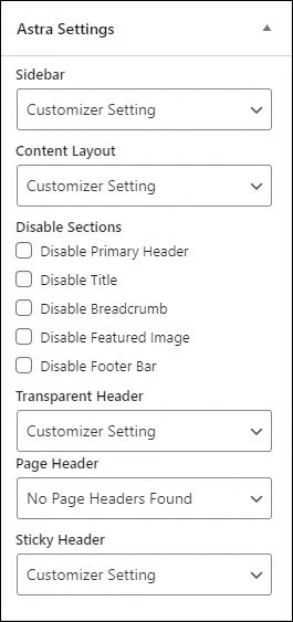 astra page level customization