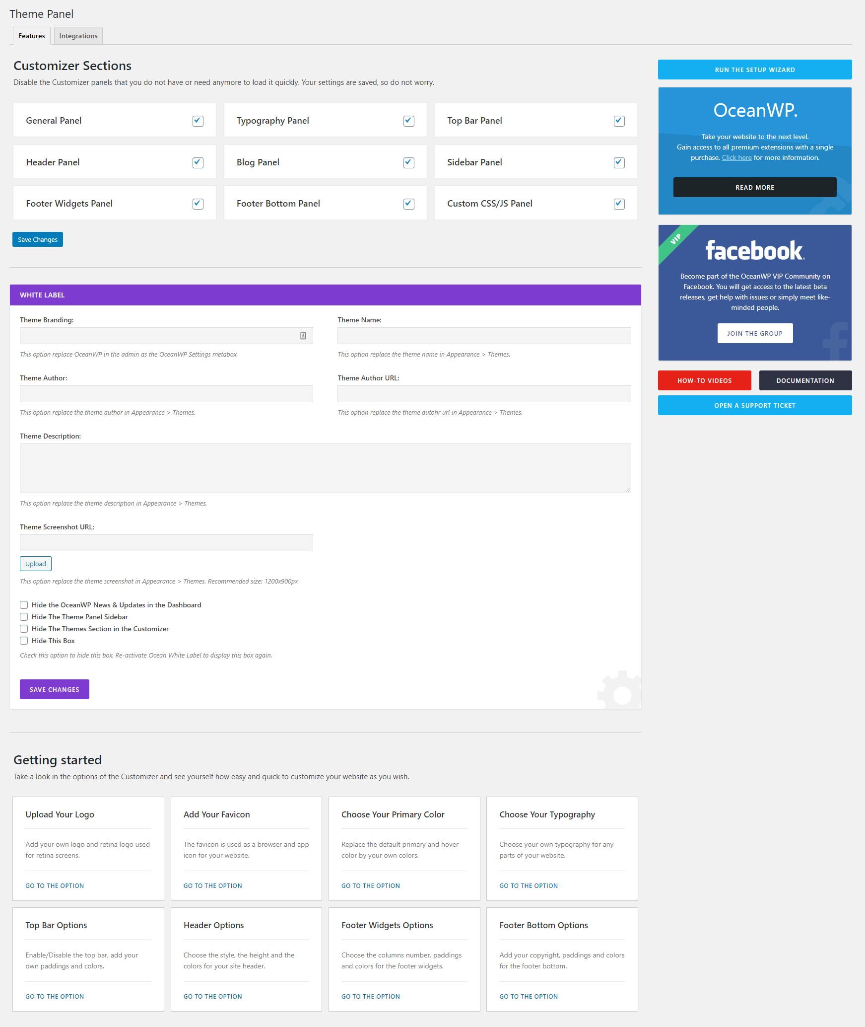 ocean wp options