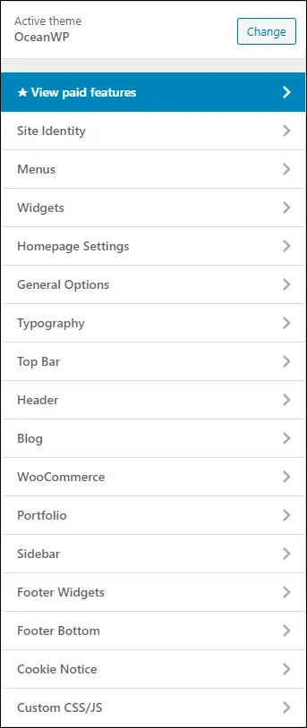 oceanwp customizer
