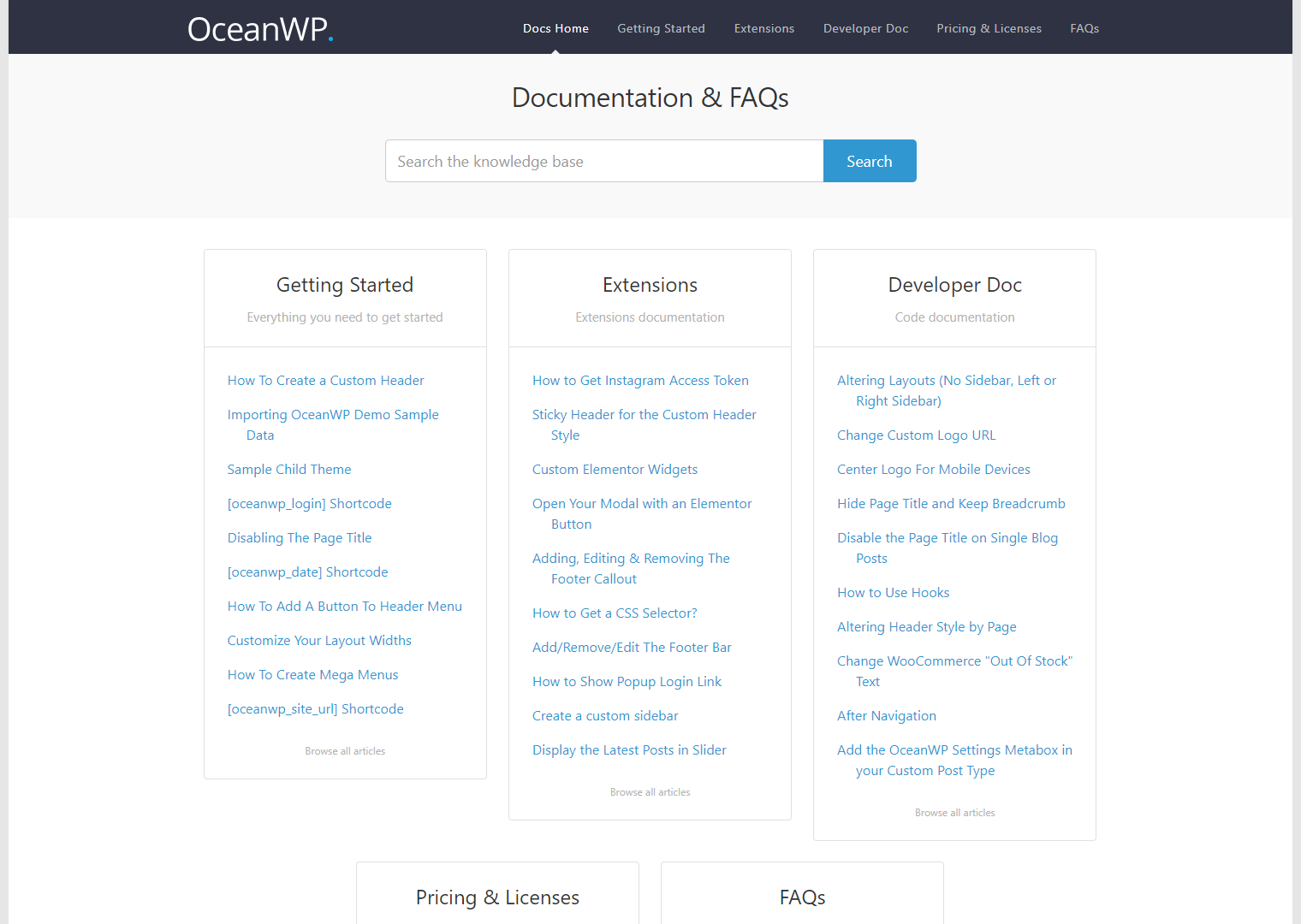 oceanwp docs page