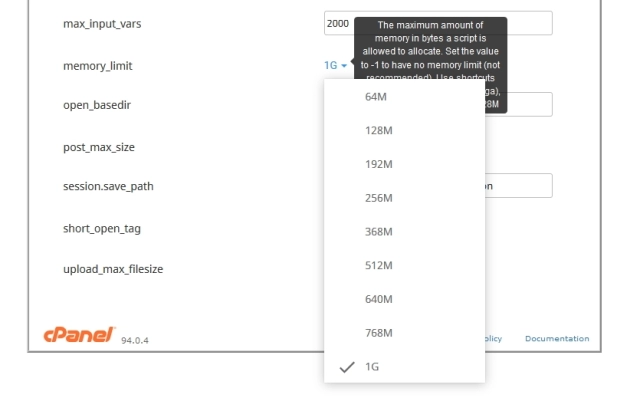 Bearbeiten Sie die Datei php.ini in cPanel